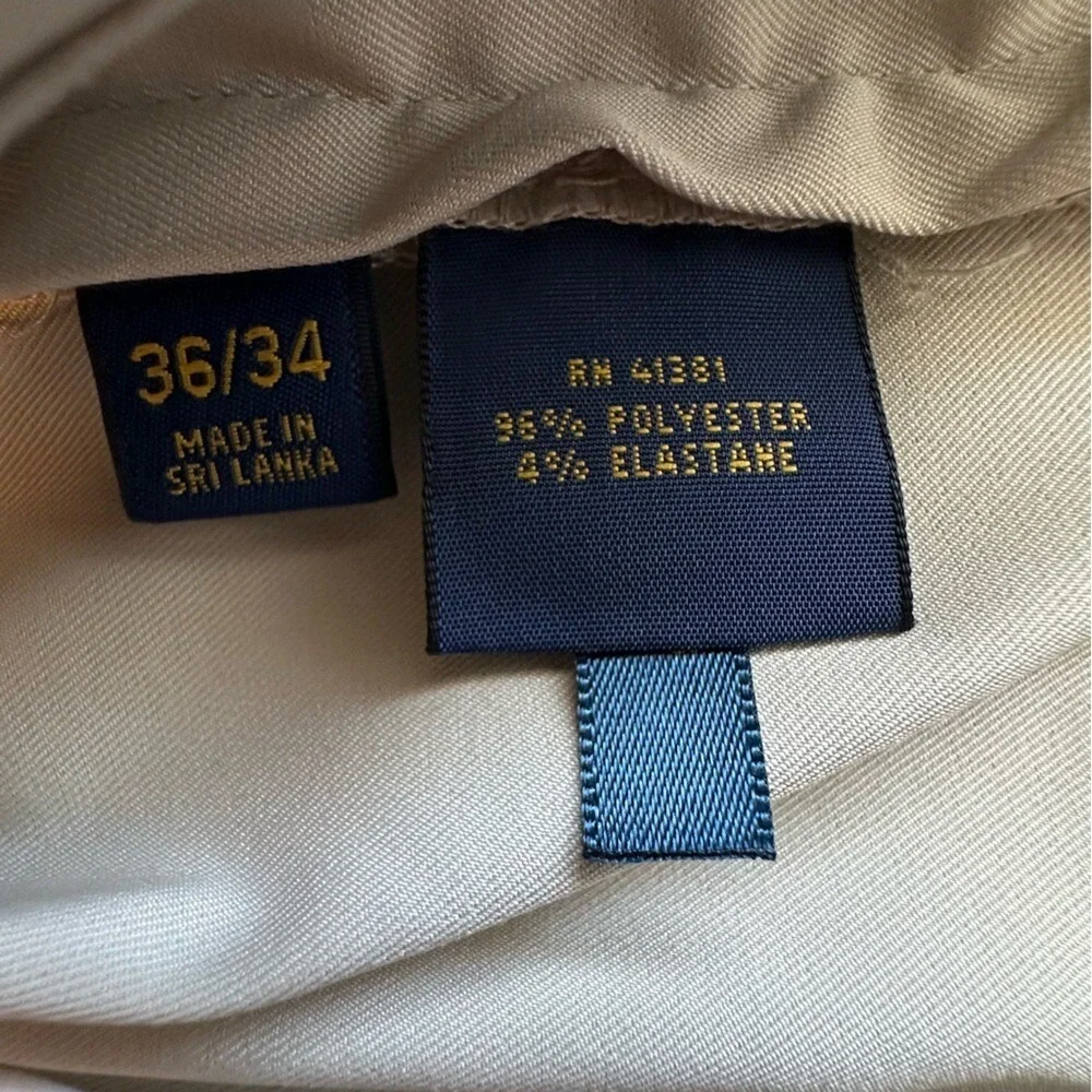 Polo Ralph Lauren Performance Pants Men 40x32 Tan Flat‎ Front Trousers